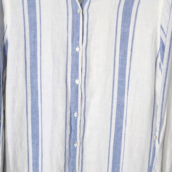 Jones New York Linen Shirt Blue White Striped Size XL Coastal Prep - Picture 4 of 8